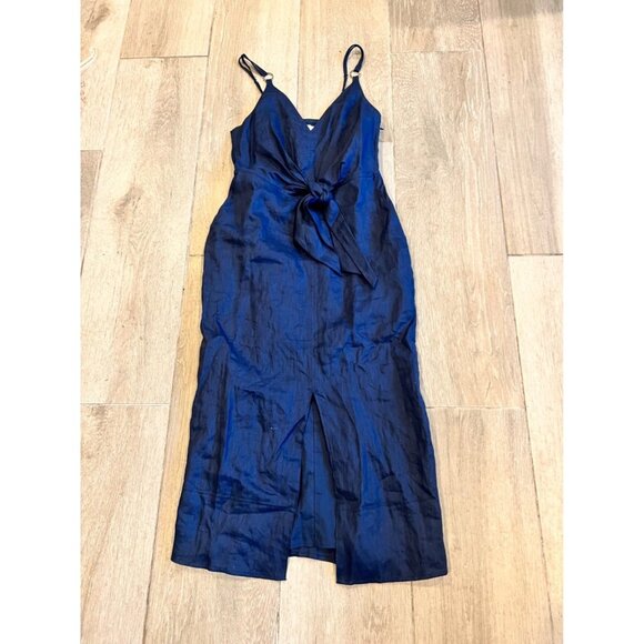 NWT REISS KAY TIE DETAIL NAVY  LINEN MIDI DRESS SIZE 2 - Picture 8 of 12